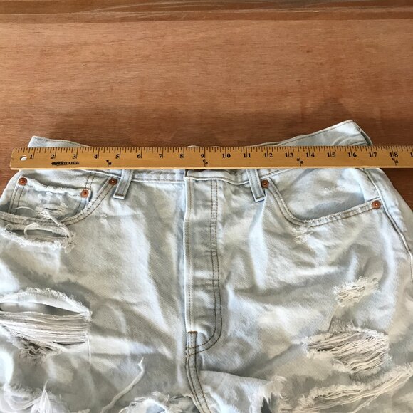 Levi's 501 Denim Cut-Off Shorts Women 33 Blue High Rise Distressed Button Fly - Picture 8 of 12